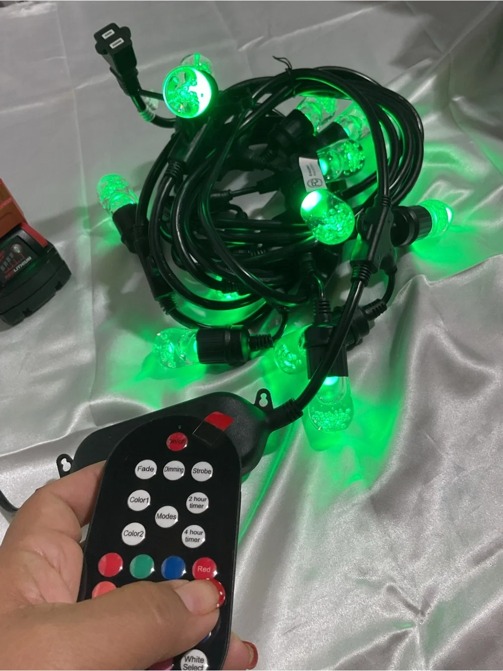 Red LED String Lights with Remote Control - Black Cord